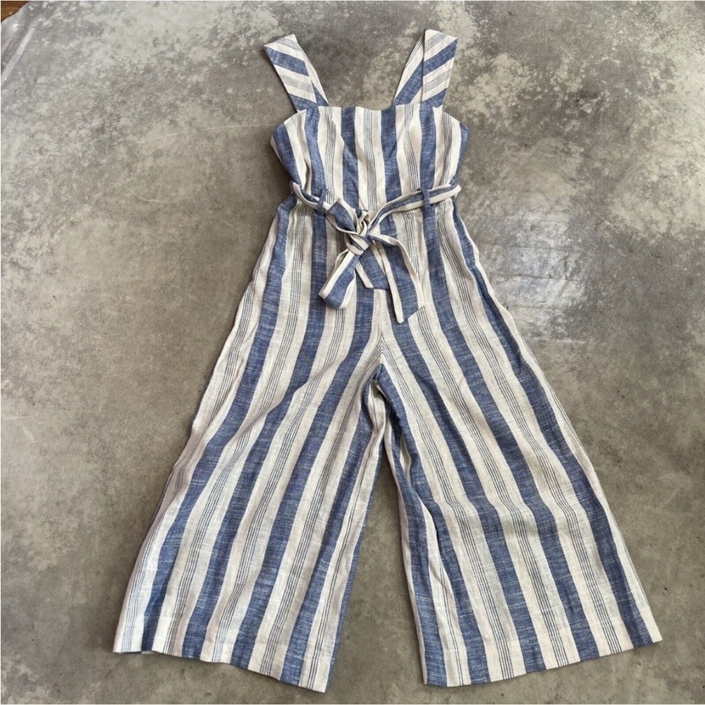 Alice Olivia Jumpsuit Womens Size 4 Marty Belted Linen Blend Striped Wide Leg